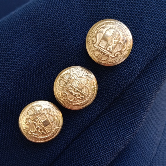 GARRISON PARK MEN'S VINTAGE PURE WOOL NAVY BLUE BLAZER W/GOLD BUTTON ACCENTS - Picture 14 of 17